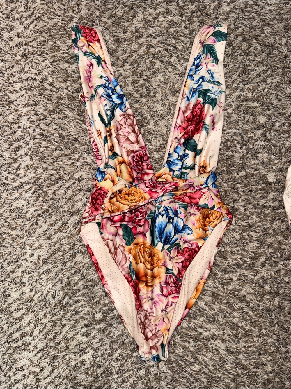 Agua Bendita Floral One-Piece Swimsuit - Cream with Multicolor Blooms small